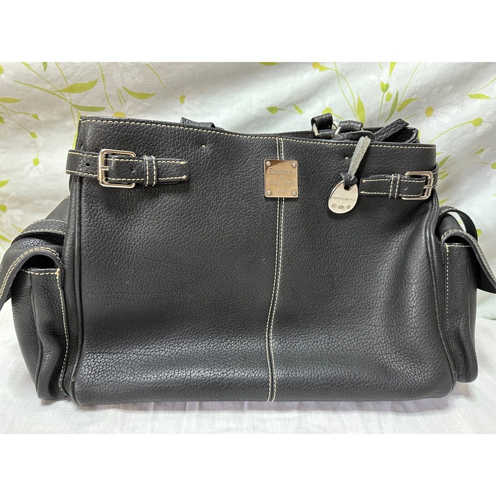 Dooney & Bourke Black Pebbled Leather Shoulder Bag Tote White Stitching